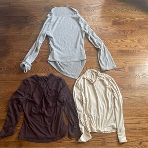 SHEIN Women's Ribbed Turtleneck Top - Gray, Brown, Cream